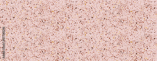 Terrazzo flooring seamless pattern. Vector realistic asphalt texture with colorful mosaic elements. Terrazo tile with natural pieces of marble, granite or quartz. Classic Italian floor background.