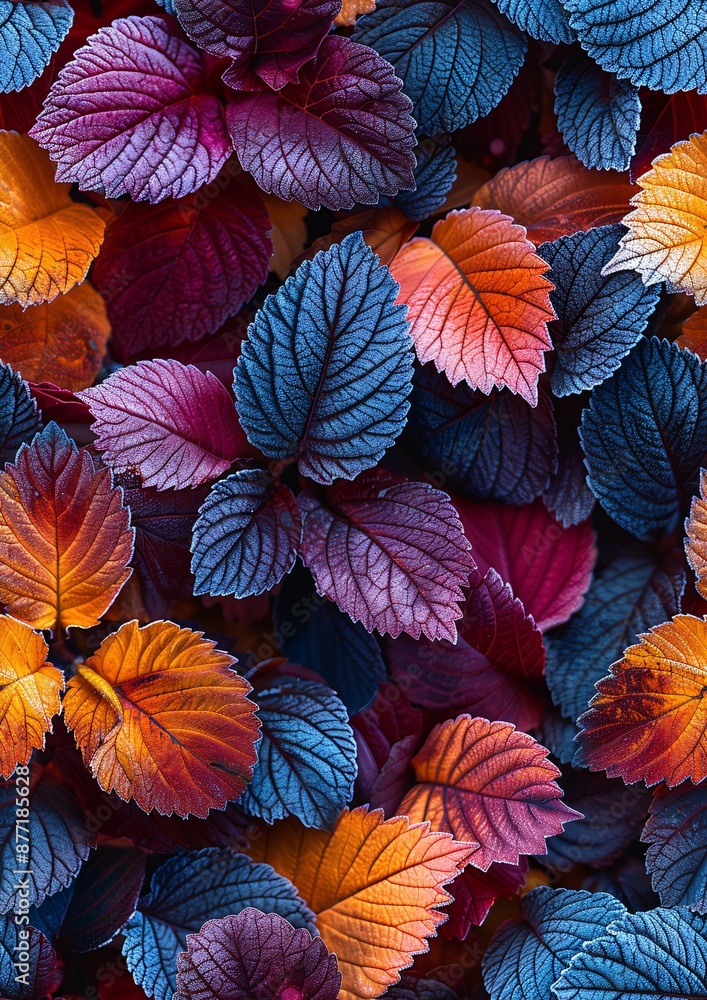 Fototapeta premium Vibrant Colorful Autumn Leaves Pattern in a Dynamic Fall Foliage Composition