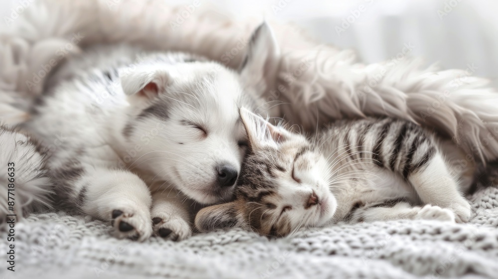 Fototapeta premium Sleeping Puppy and Kitten