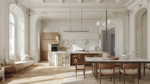 Modern Kitchen and Dining Room in a Classic French Apartment