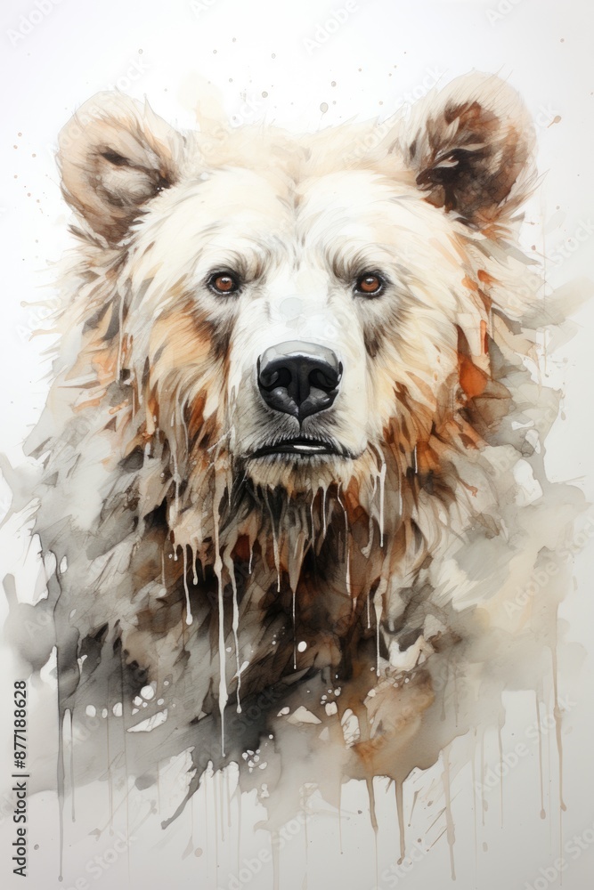 Fototapeta premium Polar Bear Portrait Drawing Drawing by Hand Illustration Wild Animals, generative IA