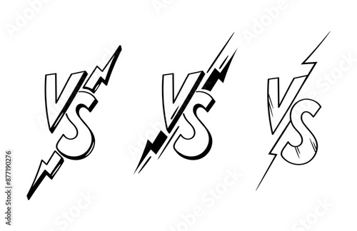 Vs icon logo or versus battle fight doodle logotype. Challenge compare cartoon sketch black emblem.