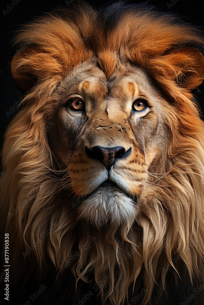 Vertical close of the male lion, generative IA Vertical close of the male lion, generative IA