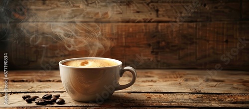 A steaming cup of black cof...