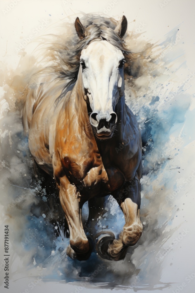 Watercolor Horse Painting Water Painting Horse Art, generative IA
