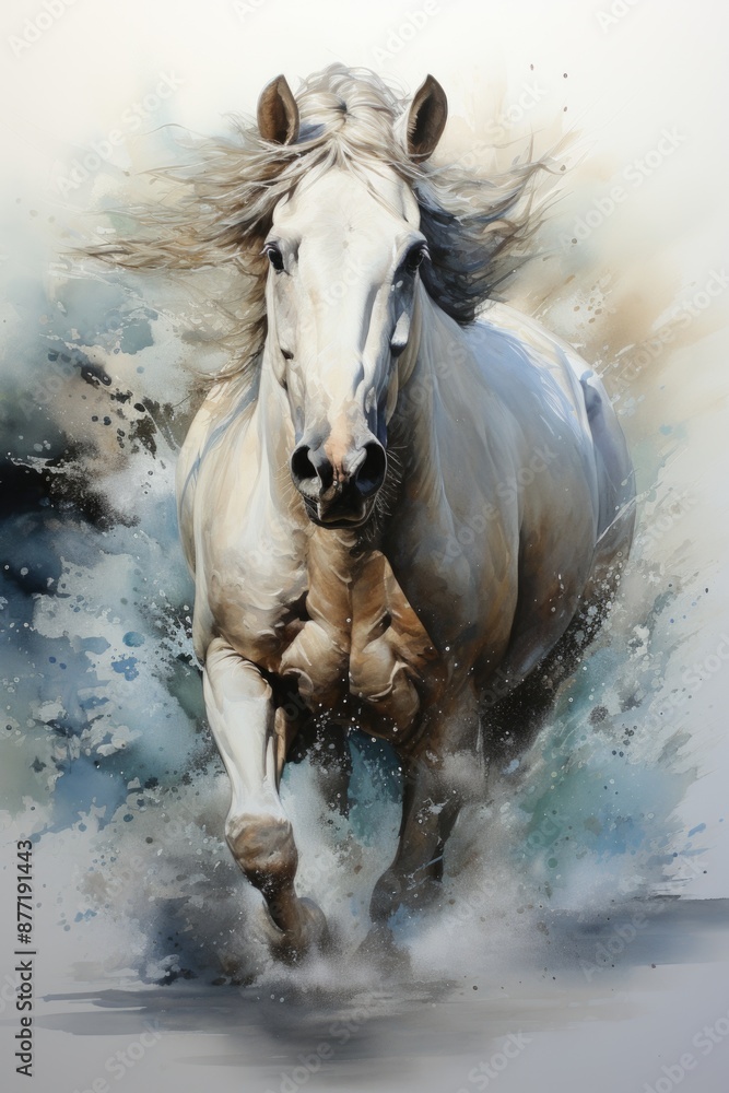 Obraz premium Watercolor Horse Painting Water Painting Horse Art, generative IA