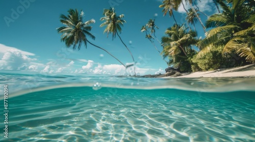 Tropical Paradise: Underwater View of Crystal Clear Water and Palm Trees