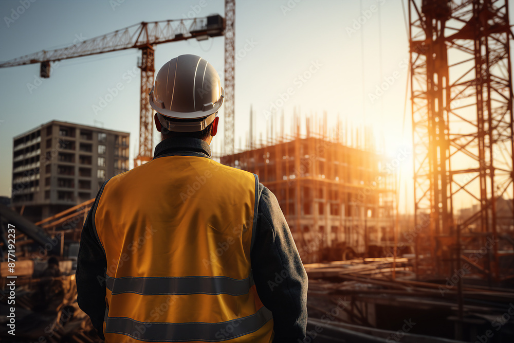 Generated by AI illustration of Construction worker install new roofing working on house building architecture Generated by AI illustration of Construction worker install new roofing working on house building architecture