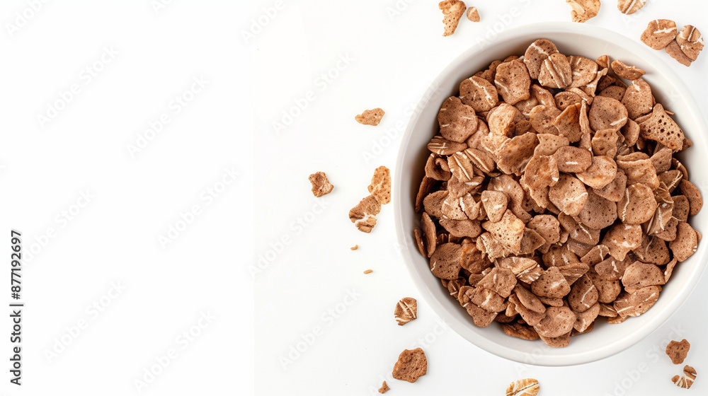 Breakfast cereal made from bran rich in fiber, presented on a white background. Their crunchy structure and natural health properties. Breakfast cereal made from bran rich in fiber, presented on a white background. Their crunchy structure and natural health properties.