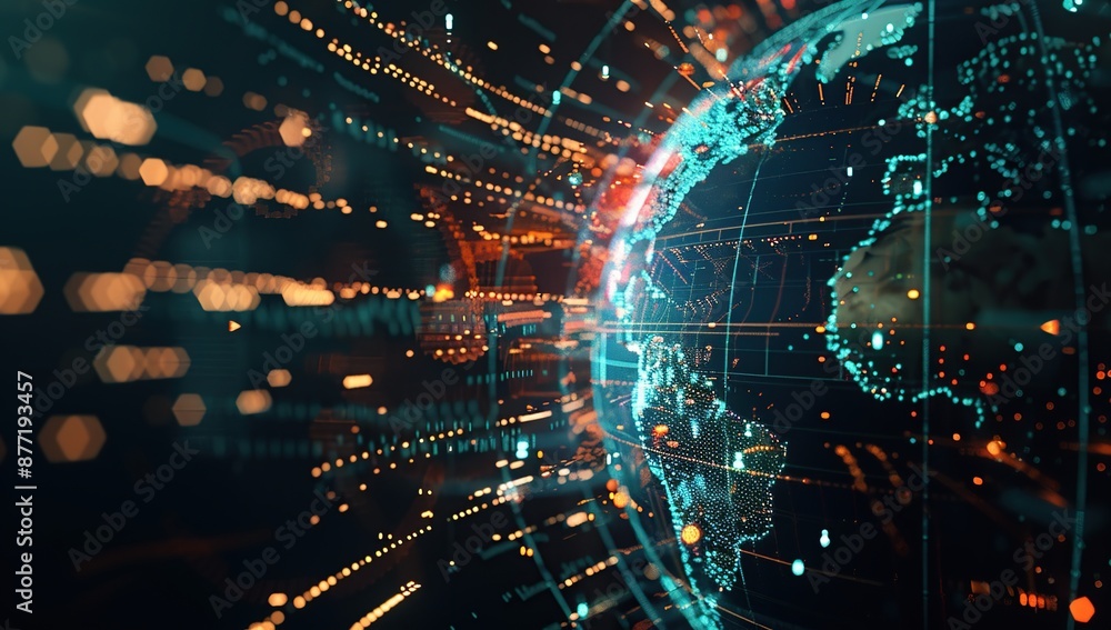Obraz premium Digital Globe with Data Streams and Connections