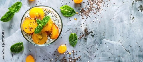 Chia pudding with yellow fr...