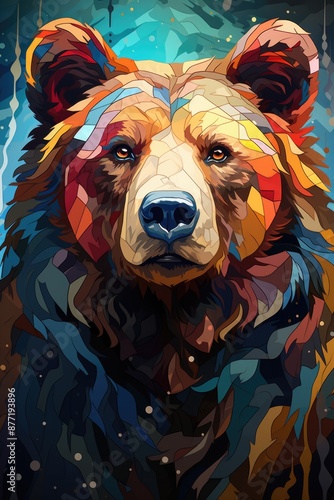 Obraz na płótnie Colorful head bear in pop art style., generative IA w salonie
