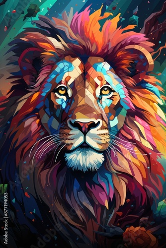 Colorful Handrawn Lion Muzzle Abstract Colorful Colorful Fund, generative IA © JONATAS