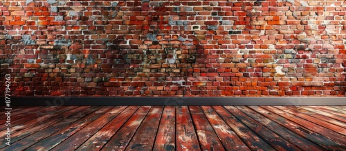 Room with vintage red brick...