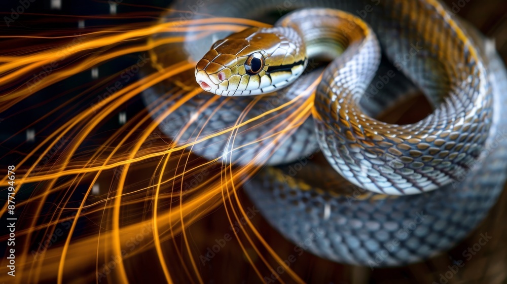 Obraz premium Surreal Serpent Surrounded by Dynamic Light Trails