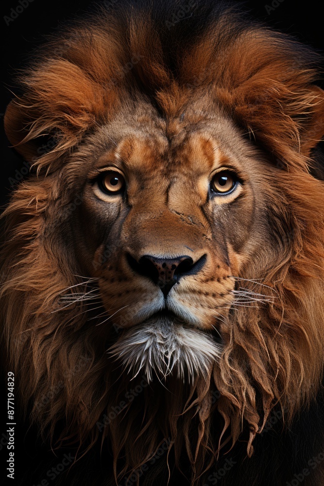 Fototapeta premium Close Up of a lions face on a black background, generative IA