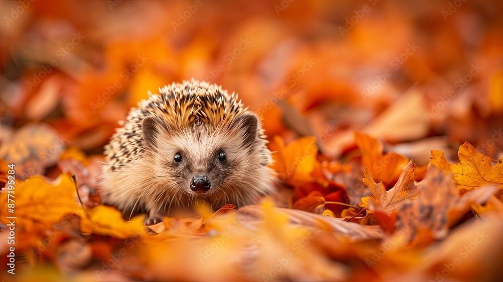 hedgehog in autumn falling leaves background hedgehog in autumn falling leaves background