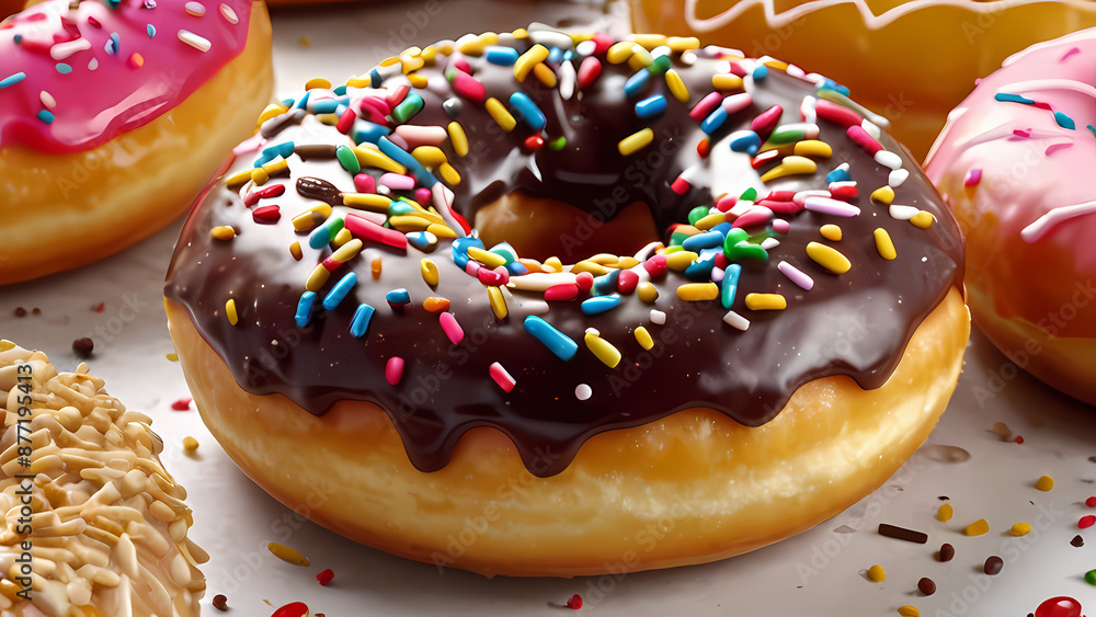 Detailed, realistic illustration of Donut, focusing on the texture and color of the ingredients Detailed, realistic illustration of Donut, focusing on the texture and color of the ingredients