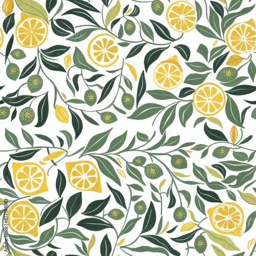 Vibrant Lemon and Leaves Pattern for Fresh Summer Design