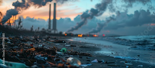 Pollution at dusk on a sea ...