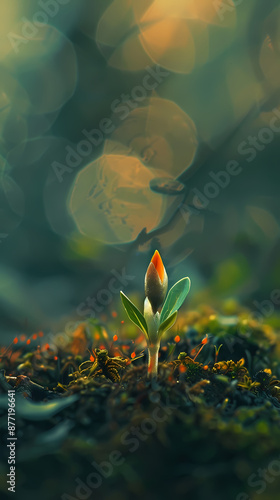 A delicate flower sprouts from the ground © xuan