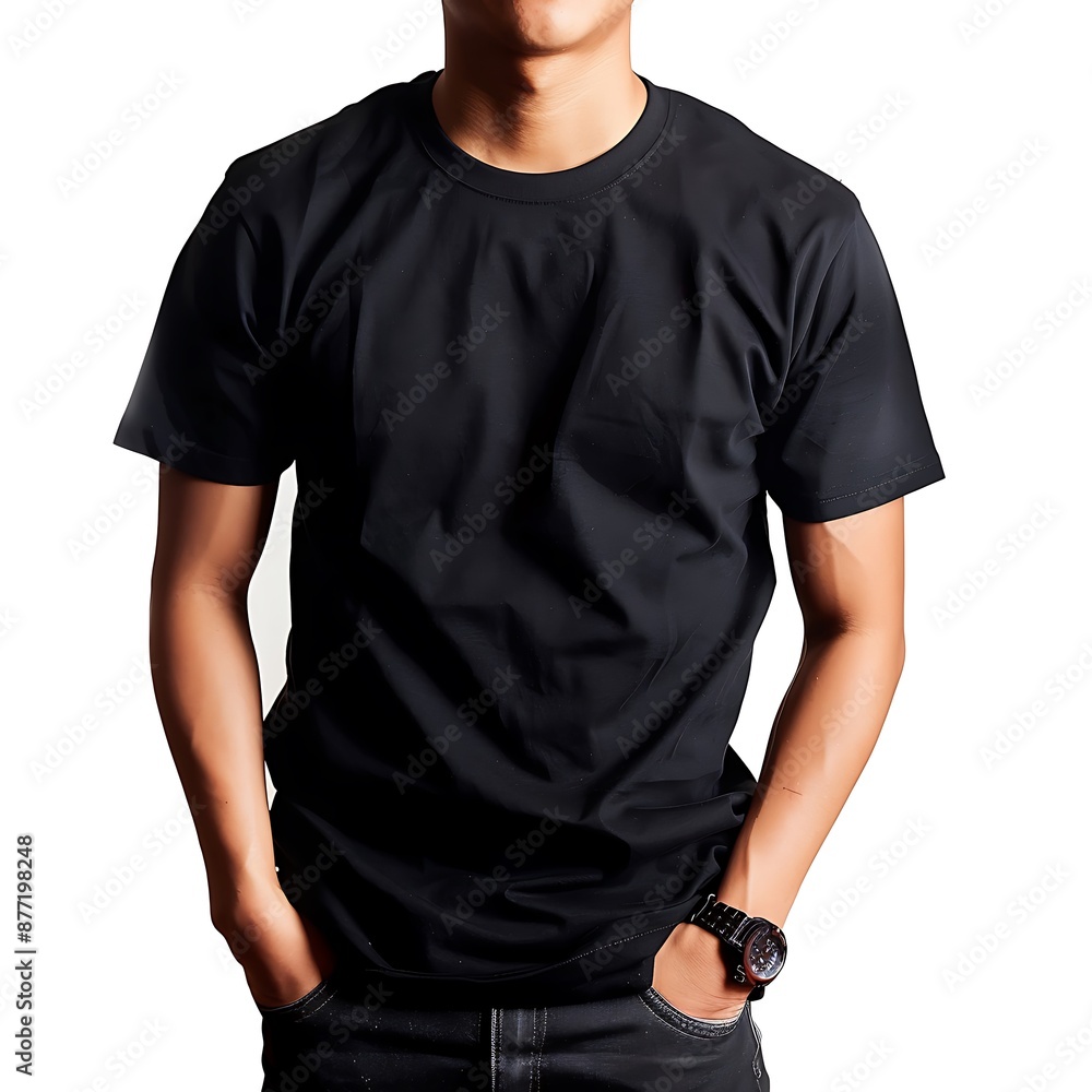 A man wearing black tshirt against white background A man wearing black tshirt against white background