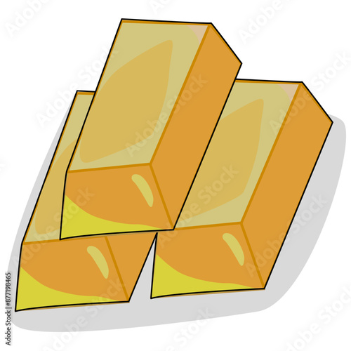 Cartoon. Stack of Gold bar icon, ingot. Symbol of richness currency investment, treasury luxury rich