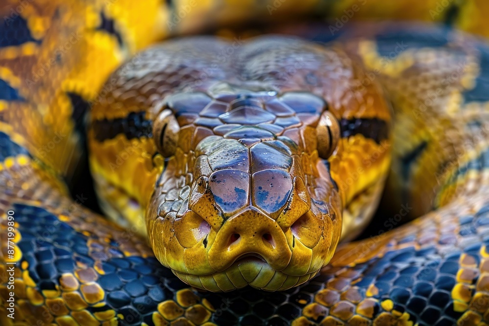 Detailed image capturing the vibrant scales and eyes of a python in high definition Detailed image capturing the vibrant scales and eyes of a python in high definition