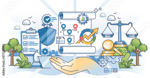 Business strategy policy with fair corporate standards outline hands concept, transparent background.