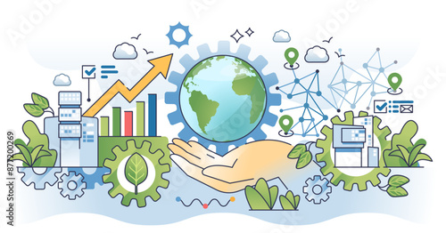Business strategy environment for green development outline hands concept, transparent background.Ecology and sustainable growth for future conservation illustration.