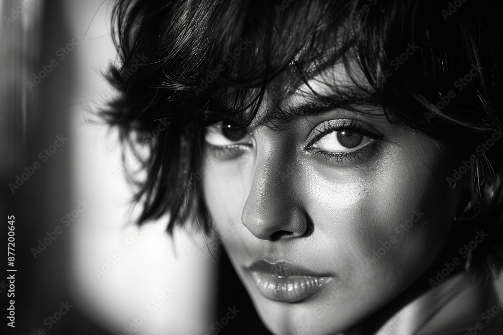 Retro film noir visually stunning composition of young woman black white effect with generative AI Retro film noir visually stunning composition of young woman black white effect with generative AI