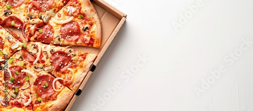 Close up of a pizza box aga...