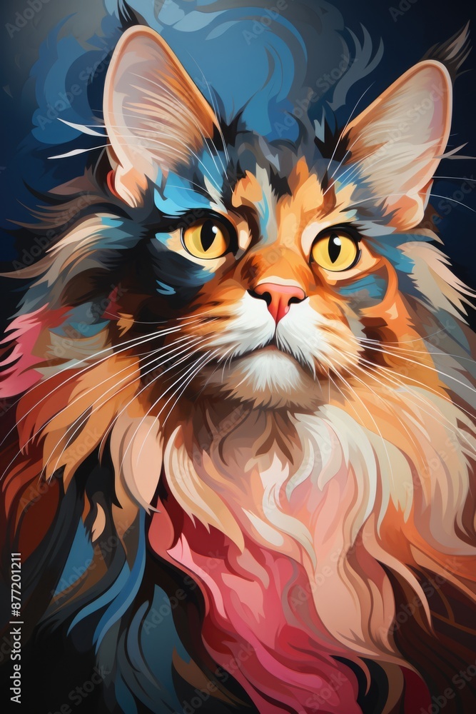 Fototapeta premium Colorful cat portrait, pop wpap art style, generative IA