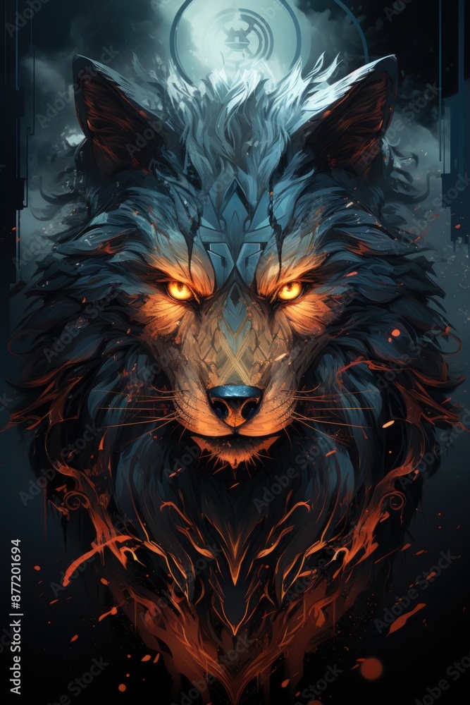 Blue Wolf Illustration, generative IA Blue Wolf Illustration, generative IA