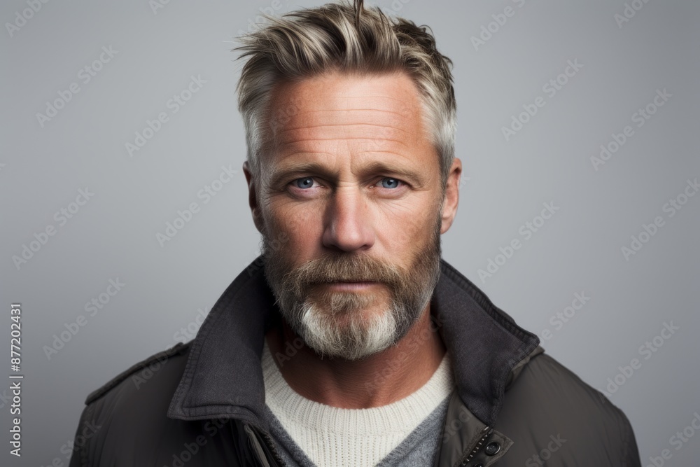 Portrait of a handsome middle-aged man with grey hair and beard. Portrait of a handsome middle-aged man with grey hair and beard.
