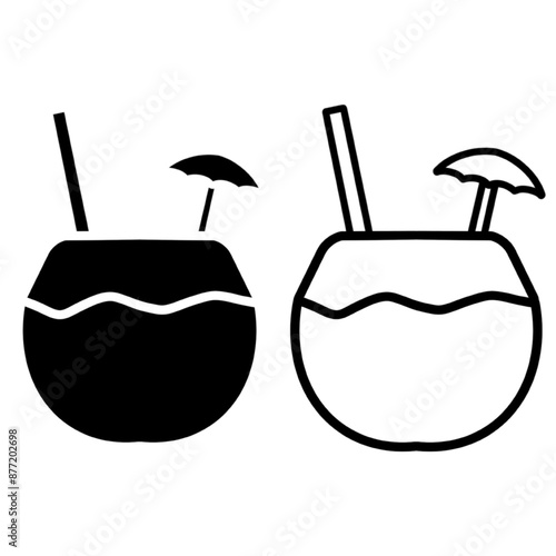 Coconut drink icon vector. Drinking fresh coconut on the beach flat style signs and symbols. Vector illustration, isolated on white