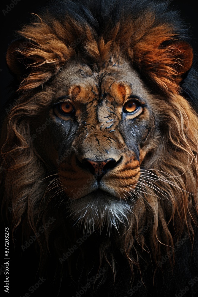 Fototapeta premium Lion'Head with black background, generative IA