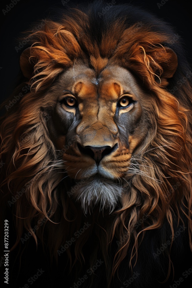 Fototapeta premium Lion'Head with black background, generative IA