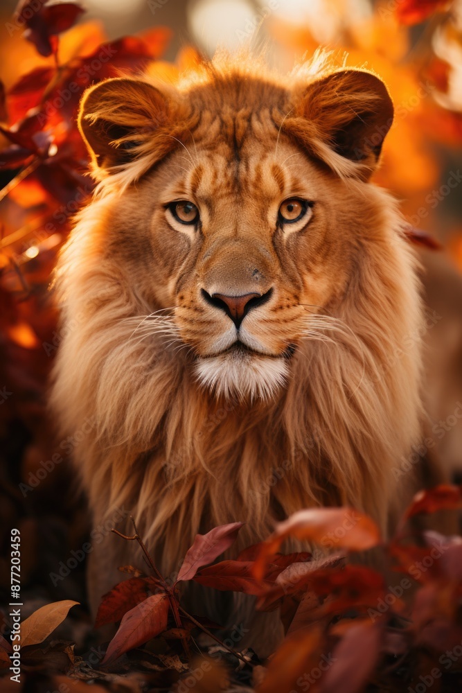 Fototapeta premium Male lions in a shrub field with blurred background, generative IA