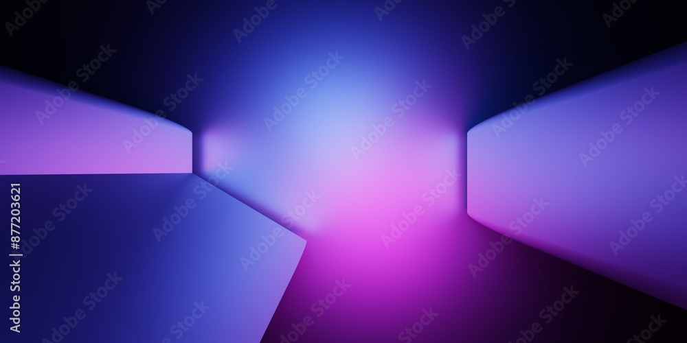3d rendering of purple and blue neon light glowing abstract geometric cyberpunk background. Scene for advertising, technology, showcase, banner, game, sport, cosmetic, business. Sci-Fi Illustration