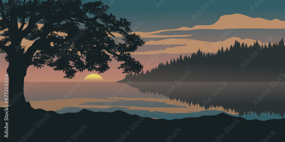 Beautiful sunset viiew at lake with a tree Beautiful sunset viiew at lake with a tree
