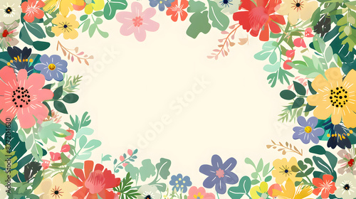 A colorful flowery border with a white background
