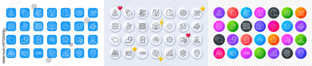 Ethics, Timer and Green energy line icons. Square, Gradient, Pin 3d buttons. AI, QA and map pin icons. Pack of Artificial intelligence, Currency exchange, Confirmed icon. Vector Ethics, Timer and Green energy line icons. Square, Gradient, Pin 3d buttons. AI, QA and map pin icons. Pack of Artificial intelligence, Currency exchange, Confirmed icon. Vector