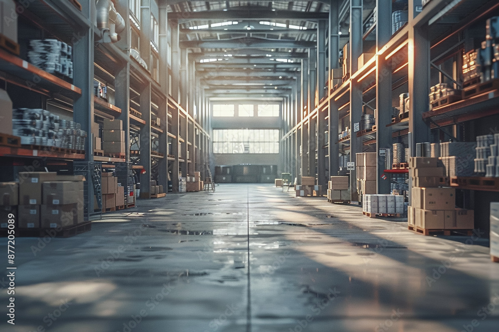 Warehouse indoor, package stock, business shelving, logistics good Warehouse indoor, package stock, business shelving, logistics good