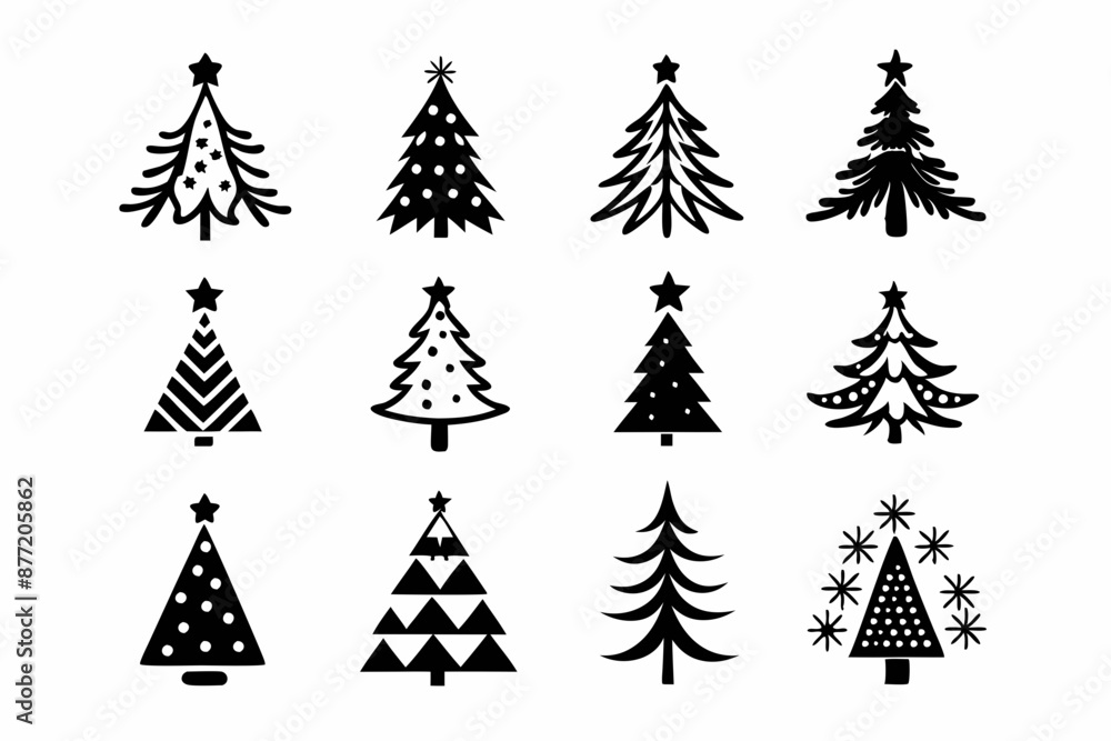 Fototapeta premium Christmas Tree SVG, Christmas Tree icon bundle, Hand drawn Christmas tree silhouettes