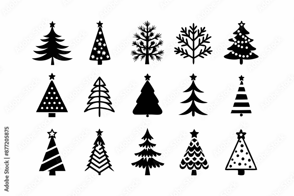 Obraz premium Christmas Tree SVG, Christmas Tree icon bundle, Hand drawn Christmas tree silhouettes