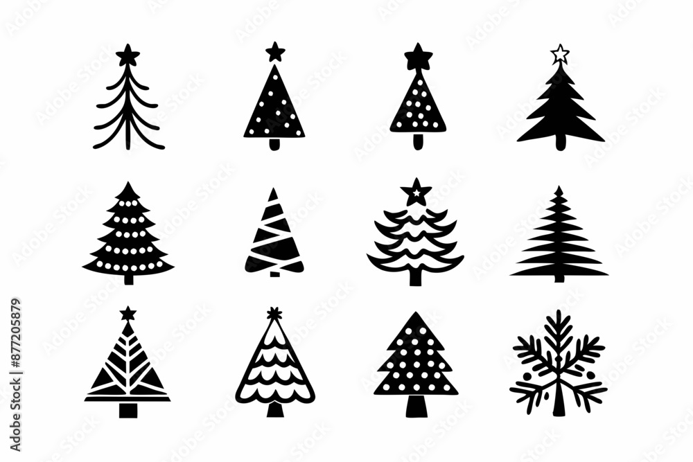 Obraz premium Christmas Tree SVG, Christmas Tree icon bundle, Hand drawn Christmas tree silhouettes