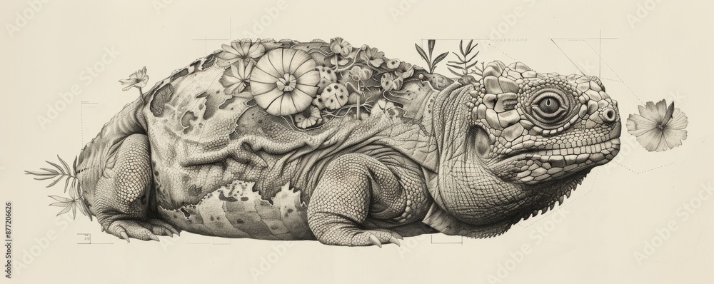 Obraz premium Intricate Hand-Drawn Portrait of an Endangered Species Thriving in its Native Environment