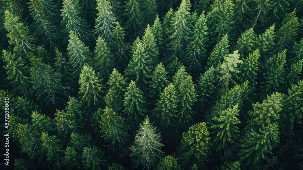 Aerial top view of lush summer forest with spruce and pine trees for web banner Aerial top view of lush summer forest with spruce and pine trees for web banner