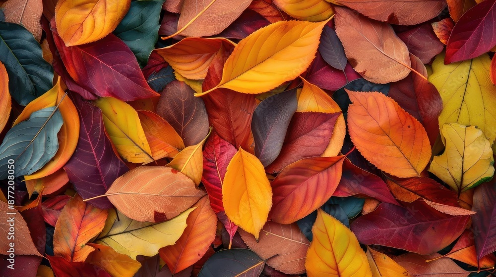 A vibrant display of colorful autumn leaves in varying shades, showcasing the beauty of fall foliage with a rich palette of natural hues. A vibrant display of colorful autumn leaves in varying shades, showcasing the beauty of fall foliage with a rich palette of natural hues.